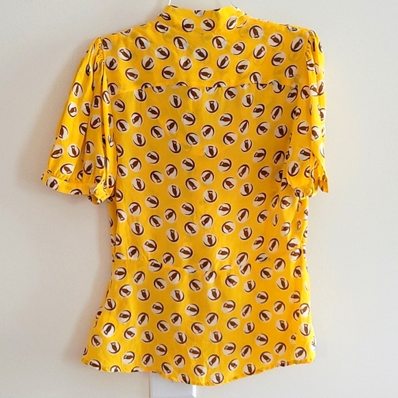 Pelpum Silk Yellow Necktie Blouse with Puff Sleeves - Picture 5 of 8